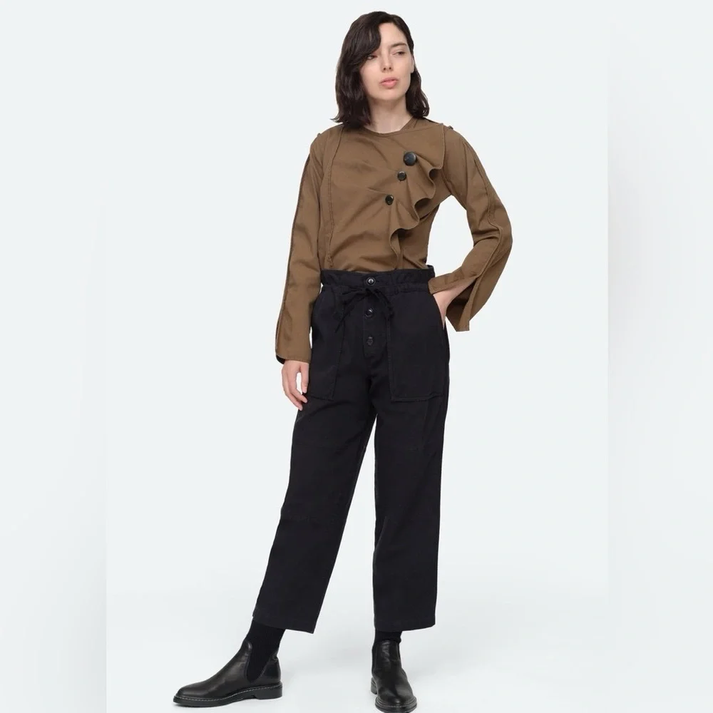 Sea NY Scout Twill Tie Waist Utility Pants Black Size 4 - Picture 2 of 14